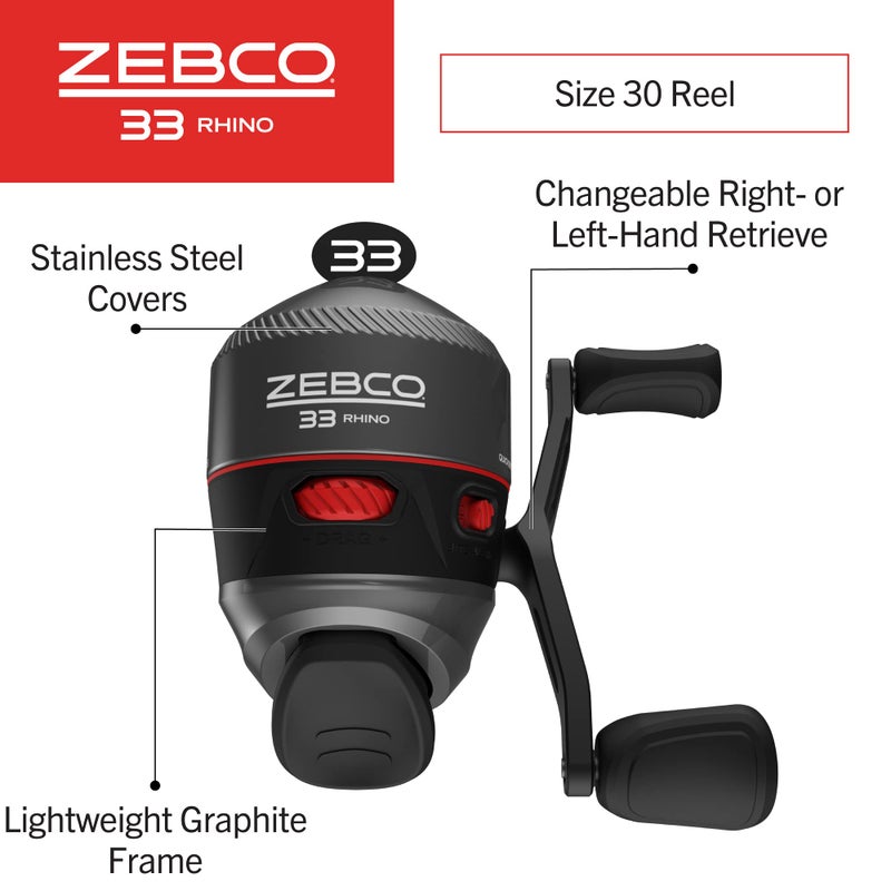 Zebco(ZR33602MA.NS3) 33 Rhino Spincast Reel and 2-Piece Fishing Rod Combo,Durable E-Glass Rod with ComfortGrip Hand,Gray/Black - Image 3